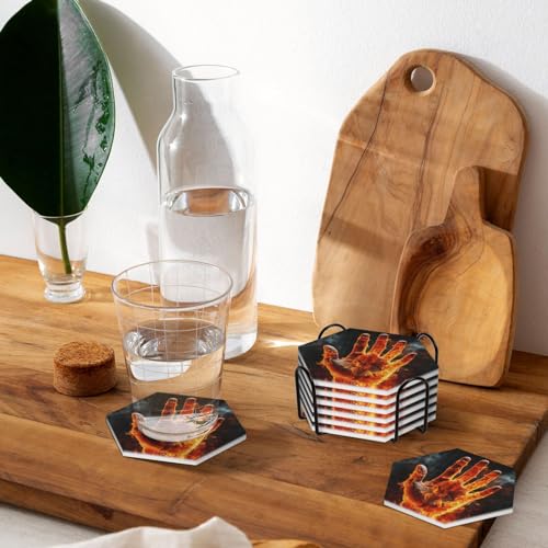 Dessous de verre en céramique hexagonaux avec support (lot de 6) - 7