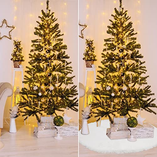 Faux Fur Christmas Tree Skirt 48 Inches, White Plush Skirt for Merry Christmas Party Christmas Tree Decoration, White Christmas Tree Skirt