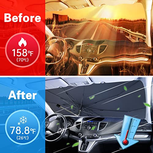 Car Windshield Sun Shade Umbrella With 360° Rotating Shaft - 2023 Upgraded Windshield Sunshade, Foldable Car Shade Front Windshield, Auto Sun Block Uv Rays For Sedan, Suv, Pickup #TOP2