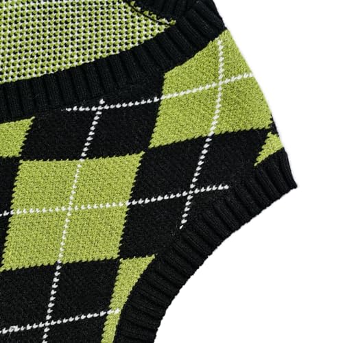 Image of Women's Sweater Vest,Y2K Sleeveless Pattern Preppy Style Knitted Crop Tank Top for Girl