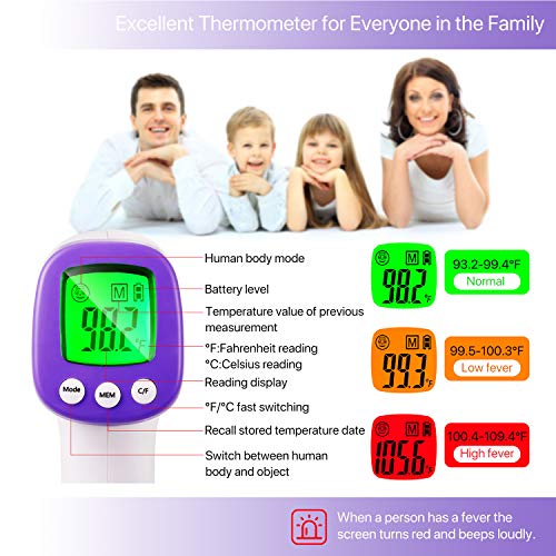 Bionso No Touch Forehead Thermometer for Adults and Kids, Fast and Professional Accurate, Upgraded Non Contact Digital Human Temperature Gun for Baby and Child, Infrared Object Thermometer Fever Alarm