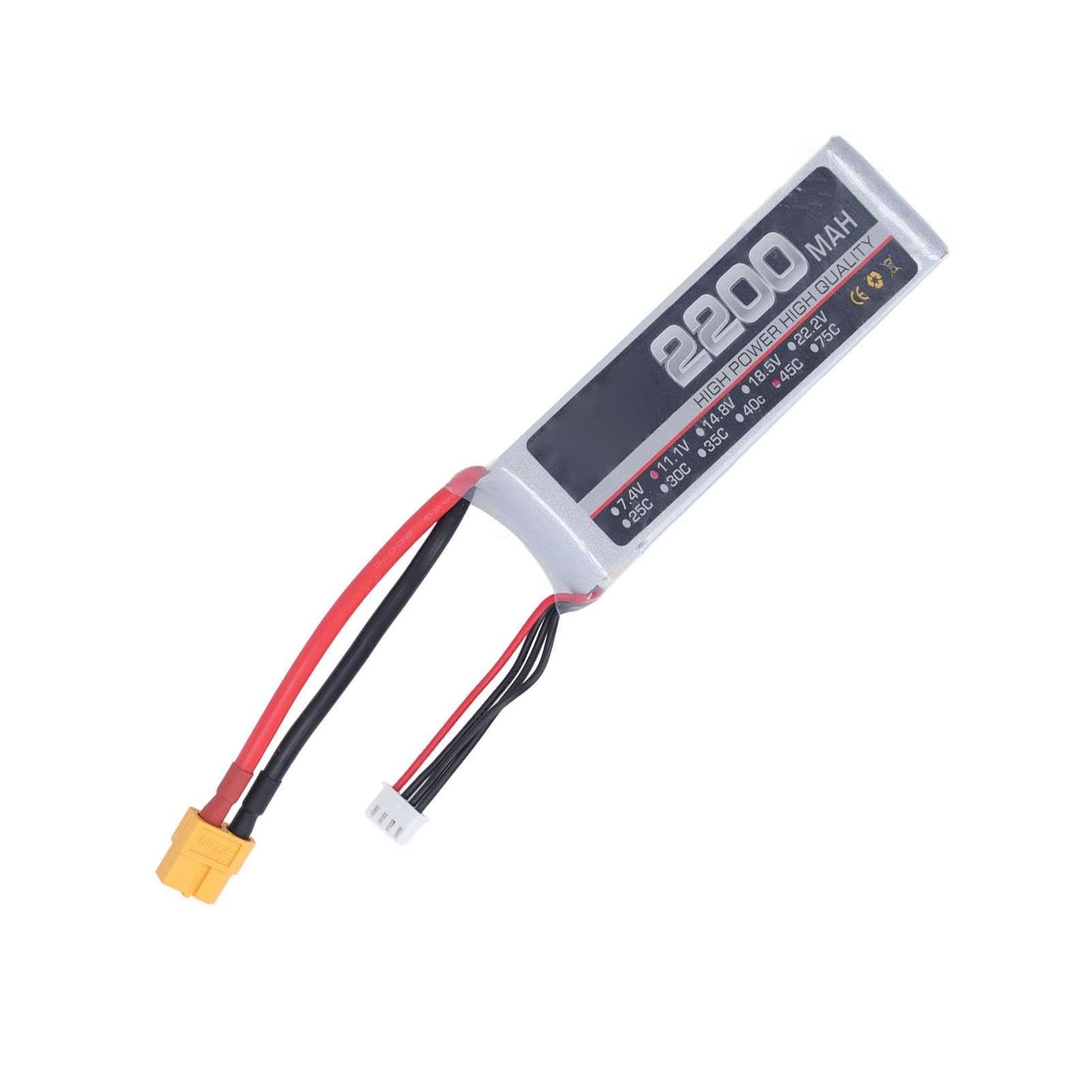BATTERIA AL LITIO AD ALTA VELOCITÀ PROFESSIONALE 11,1 V 3 S 2200 MAH 45C BATTERIA RC LIPO AD ALTE PRESTAZIONI STABILE ED EFFICIENTE PER PARTI DI DRONE RC (XT60)