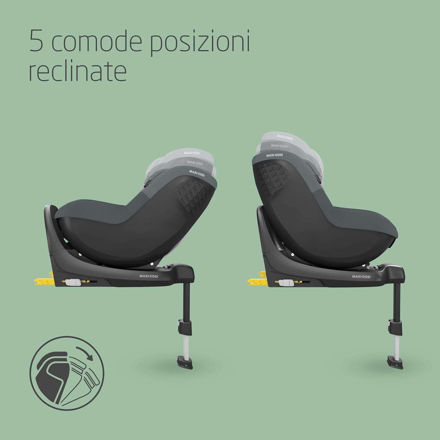 Maxi-Cosi Pearl S i-Size, Seggiolino Auto per Bambini 3 mesi-4 anni, 0-18 kg, 61-105 cm, Seggiolino Auto Neonato Reclinabile 5 Posizioni, Cinture Easy-in, Protezione G-CELL, Tonal Graphite