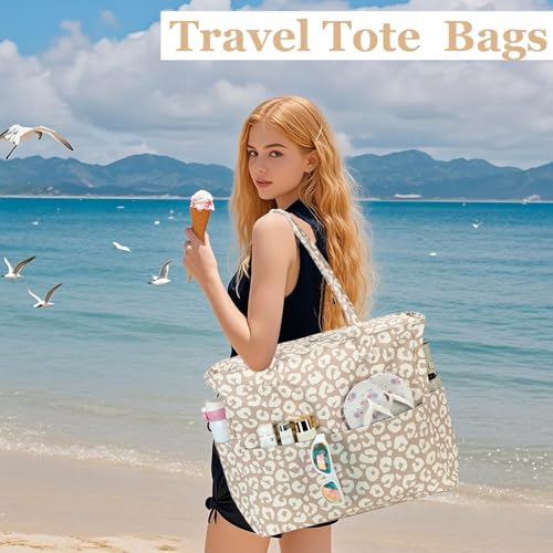 Image of LEDAOU Large Beach Bag Women Waterproof Sandproof Zipper Beach Tote Pool Bag for Swim Gym Grocery Travel with Wet Pocket