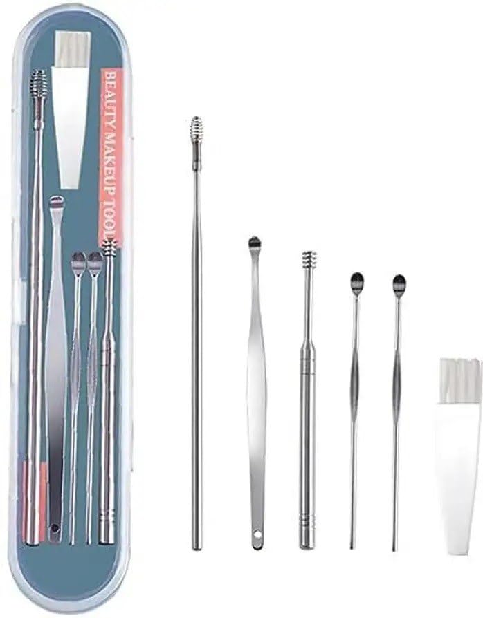 Reusable Ear Wax Cleaner Tool Kit (6 Pcs) – Stainless Steel Ear Pick Set with Curette, Spiral Spring & Ear Bud Cleaners | Safe, Durable Earwax Removal Tools with Storage Case | Personal Hygiene Ear Cleaning Kit (Silver)-image-20