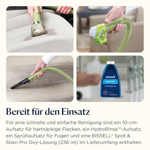 BISSELL Little Green, Polsterreiniger Gerät, Teppichreiniger für Alltägliche Flecken & Verschmutzungen, Waschsauger, Nasssauger für Teppiche, Polster, Auto & Mehr, Leistungsstarker 340W Motor, 4098N