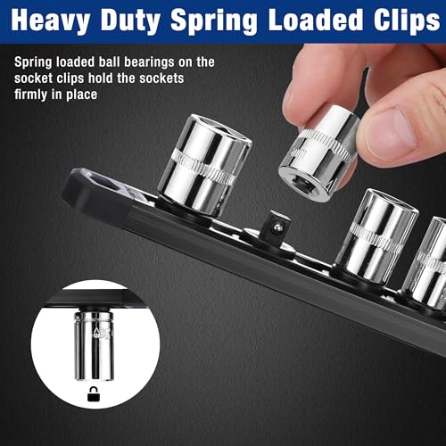 Image of WORKPRO Magnetic Socket Organizer, Heavy Duty 1 /4-Inch Drive Socket Rail | Aluminum Alloy, 12 Pieces Clips, Rotatable & Movable Clips, Efficient Organization