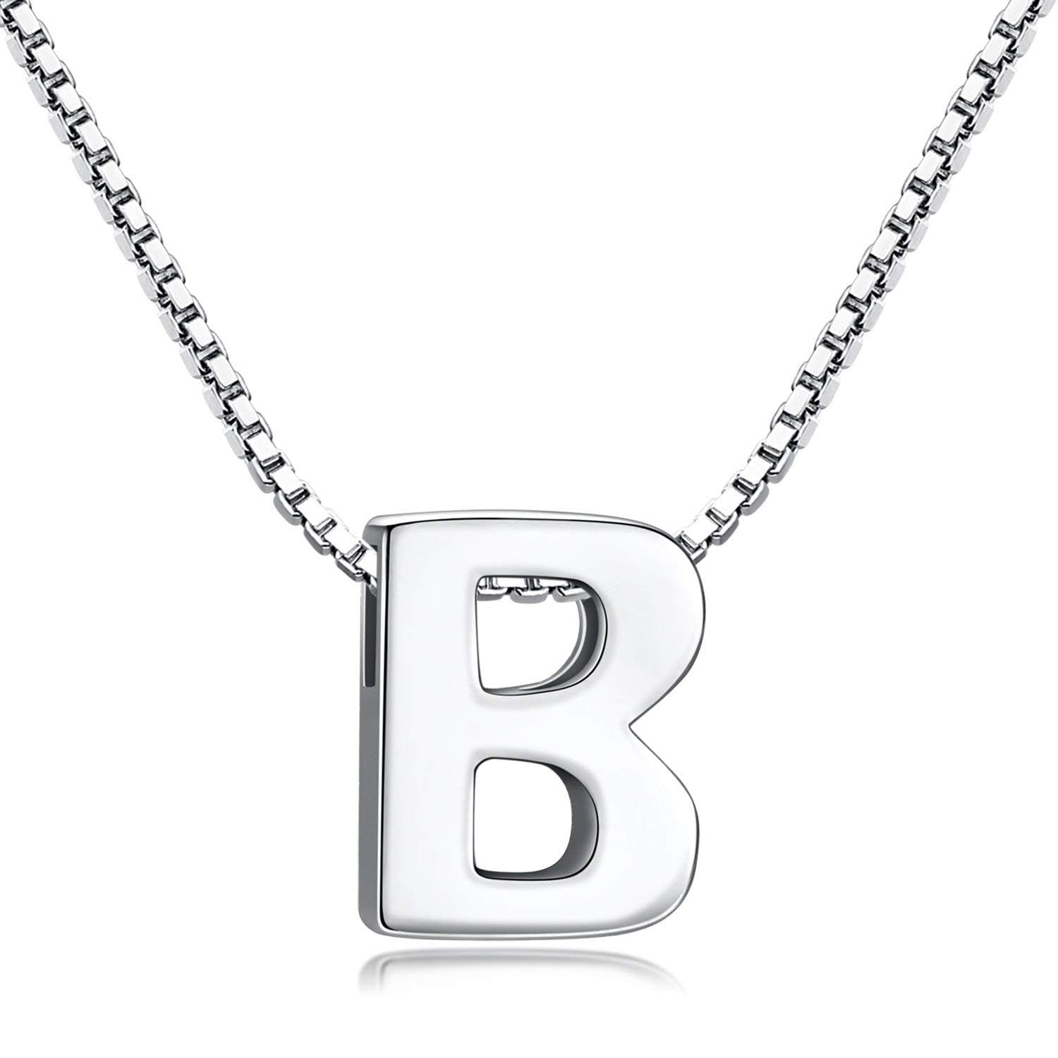 Candyfancy1.0mm 18 inch 925 Sterling Silver 26 Small Letters Alphabet A-Z Initial Pendant Box Chain Necklace
