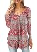 Produktbild BDTECAOR Oberteile Damen Langarm V Ausschnitt Tunika Niedlich Blumen Bluse Party Shirts B-Rot M