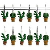 AOLDHYY hower Curtain Hooks Cactus Bathroom Decor Shower Curtain Rings Resin Cactus Summer Bathroom Decoration