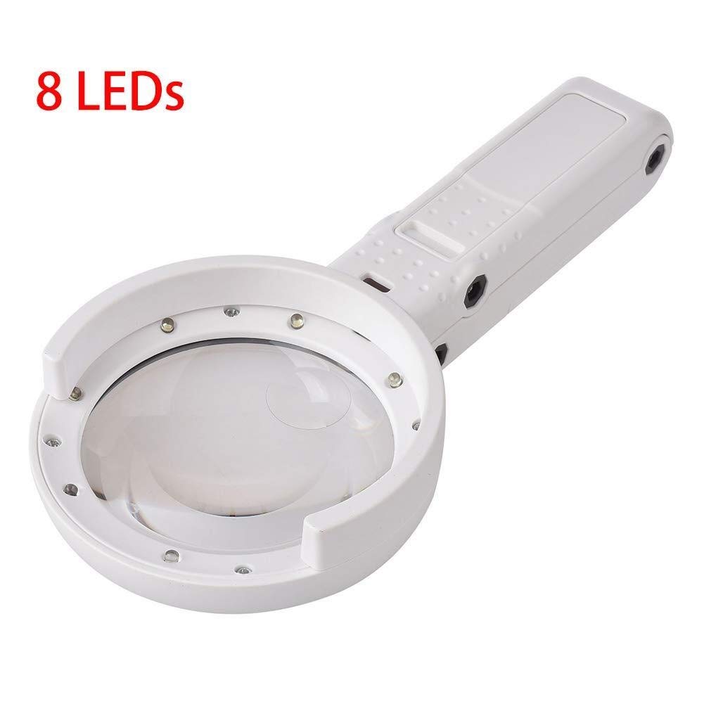 Lupa de Mano 5X, 11X con luz de 8 LED para Personas Mayores, Lectura de mapas, Pasatiempos Infantiles, Lupa para joyería y reparación de Relojes.