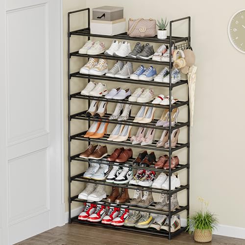 Image of 10 Tier Shoe Rack, Tall Shoe Rack for Entryway, Shoe Organizer for Closet, Shoe Storage for Front Door Entrance & Entryway, Large Long Shoe Stand Holder Adjustable Shelf Height