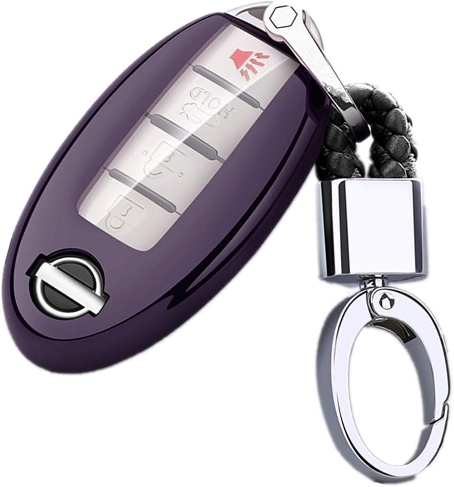 Mofei for Nissan Infiniti Key Fob Cover-Soft TPU Key Fob Case Sleeve Protector Shell Remote Smart Key Holder Jacket with Key Chain for Nissan Armada Murano Rogue Maxima Altima Sedan (Purple Black)