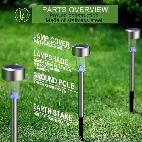 Dream Master Solar Lights Outdoor Waterproof, Stainless Steel LED Landscape Lighting Outdoor for Outside Solar Garden Lights for Pathway, Walkway, Patio, Yard, Lawn - 12 Pack (Multicolor) - Image 3