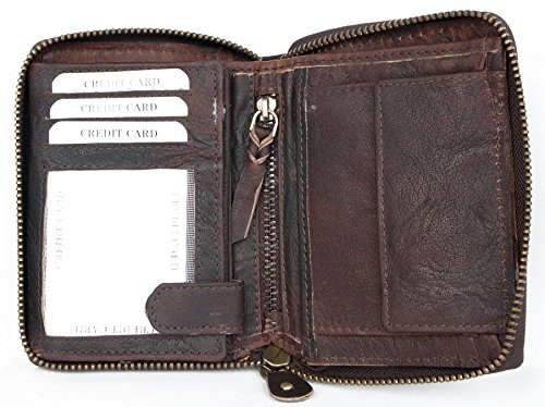FLW Large Natural Dark Brown Zip-Around Durable Genuine Leather Wallet with Scorpion3
