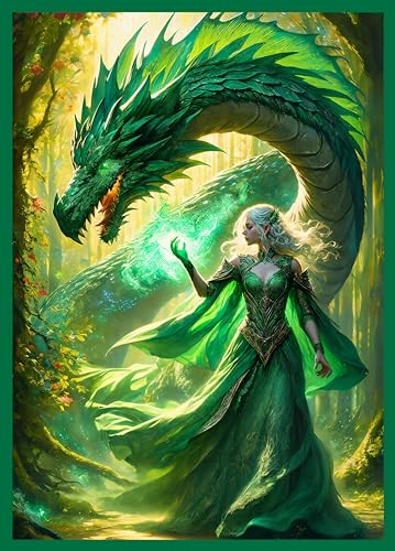 Katomula 100 PCS MTG Card Sleeves with Perfect Fit Inner Sleeves - Art Matte - Standard Size - Spellbinder & Her Verdant Dragon