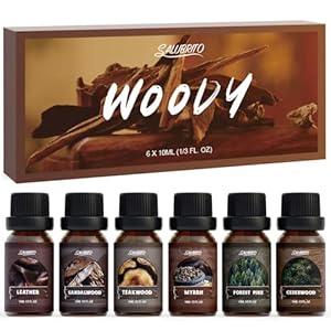 SALUBRITO Woody Fragrance Oils Set, Wood Essential Oil Set for Diffuse, Forest Pine, Sandalwood, Leather, Teakwood, Myrrh, Cedarwood Scented Oil for Candle, Soap Making