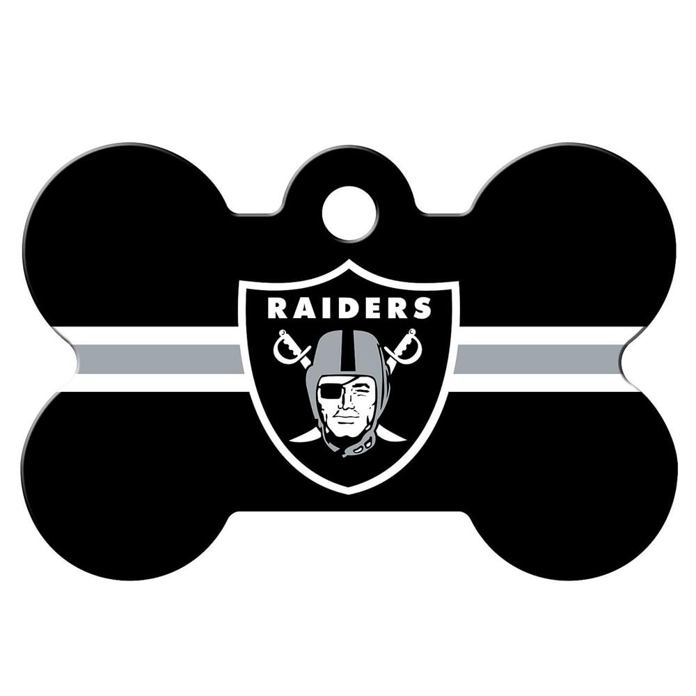 GoTags Personalized Oakland Raiders Dog Tag, Brass Metal Bone Shape Pet ID Tag Engraved with Name and Custom Text, Every NFL Football Team Pet Apparel