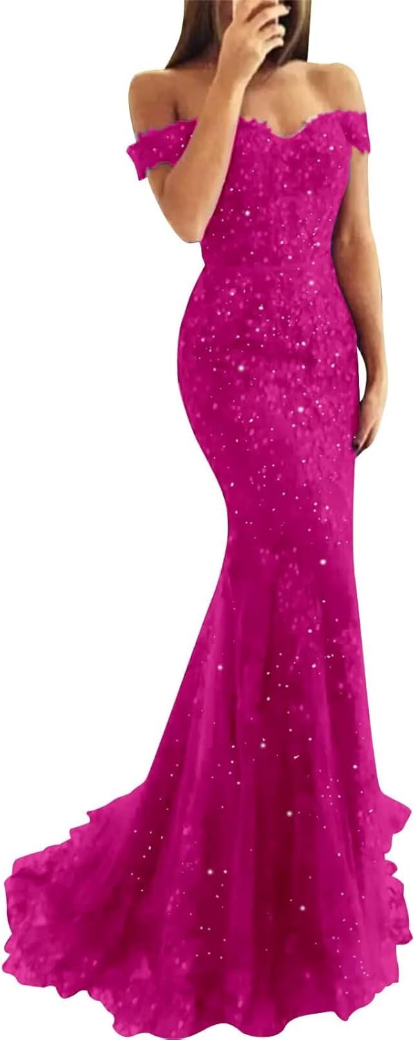 Tulle Mermaid Prom Dresses for Women Off The Shoulder Laces Appliques Corset Long Formal Evening Party Gown