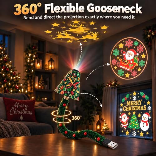Plug and Play HD Christmas Tree Projector, USB Powered Night Light，Green | 360° Adjustable Projection, 6 Festive Patterns, USB Powered Design, Room Accent for Bedrooms, Windows, Ceilings, Parties - image 4