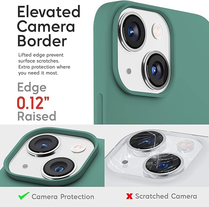 Image of Compatible with iPhone 15 Silicone Case, Slim Shockproof Protective Cover, Drop Protection and Camera Protection, MagSafe Compatible, Soft Microfiber Lining Inside (Midnight Green)