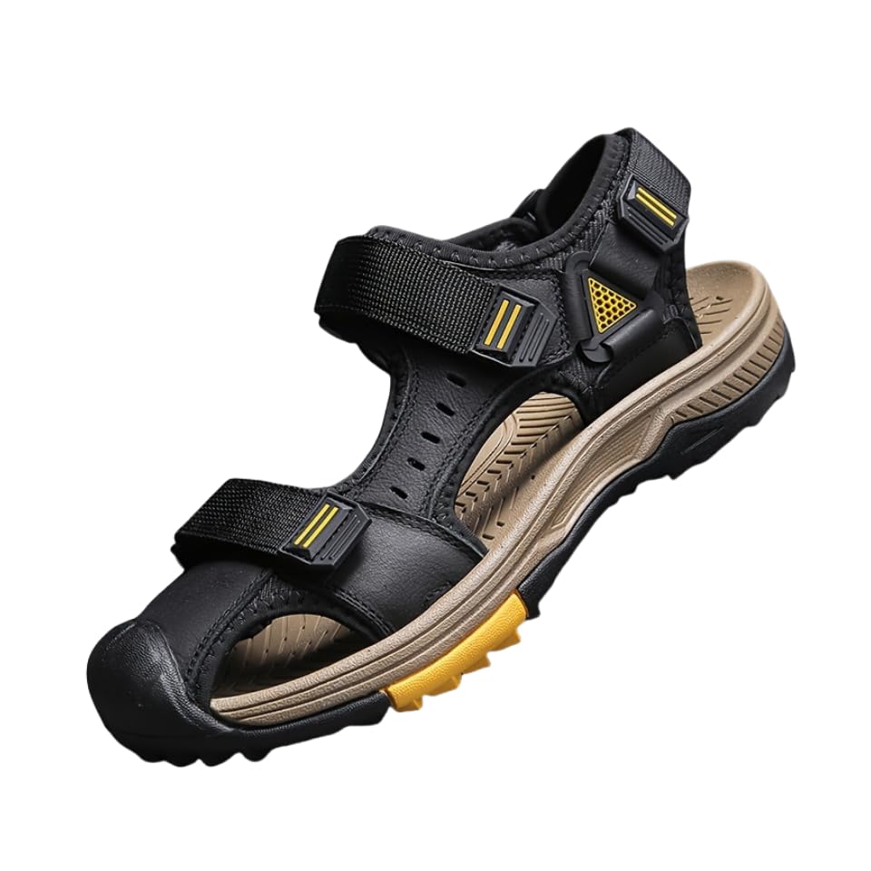 Men's Casual Closed Toe Slip On Sandals, Breathable Anti-skid Summer Beach Sandals With Hook & Loop Fasteners For Outdoor