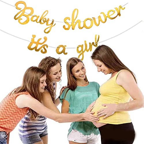 HCRXVV Decorazione Baby Shower 'It's A Girl' 2 Pezzi - Striscione Baby Shower 61 Cm E Ghirlanda 37 Cm In Cartone Oro Glitterato, Ideale Per Festa Di Genere E Compleanno