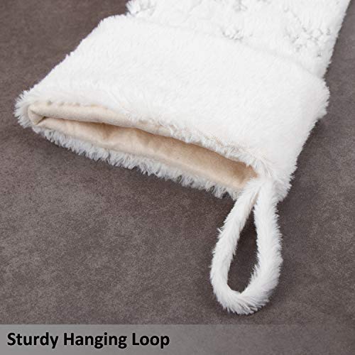 Gmoegeft White Faux Fur Christmas Stocking With Sparkly Silver Snowflake Sequins, Xmas Sock Mantle Hanging Ornament, Holiday Decoration #TOP3