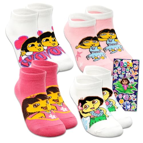 Nickelodeon Dora the Explorer Ankle Socks For Toddlers 4 Pack Set - Bundle with 4 Pair Of Dora the Explorer Ankle Socks Size 7-10, Age 4-6 and More | Socks For Girls