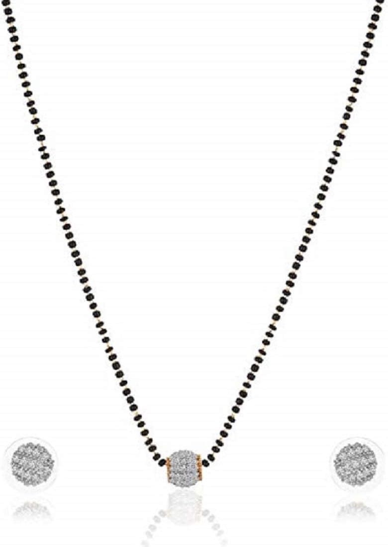 KAAYRAAmerican Diamond Gold Plated Pendant Set with Chain and Earrings for Women