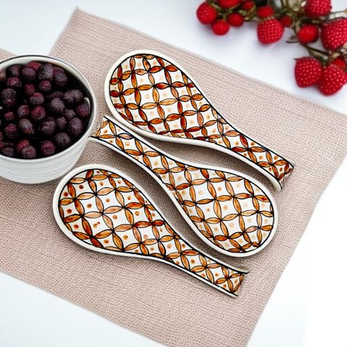 Image of Malaikah Ceramic Spoon Rest Print Pack of 3 for Home, Kitchen, Dining, Kitchen Decor & Gifting