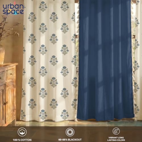 Image of Urban Space 100% Cotton Curtains for Door, Combo Set of 3 Curtains 7 feet Long, 60-65% Room Darkening Curtain, Tieback & Eyelets Included with Curtains for Home Decor (Liberty Blue, 7 Feet)