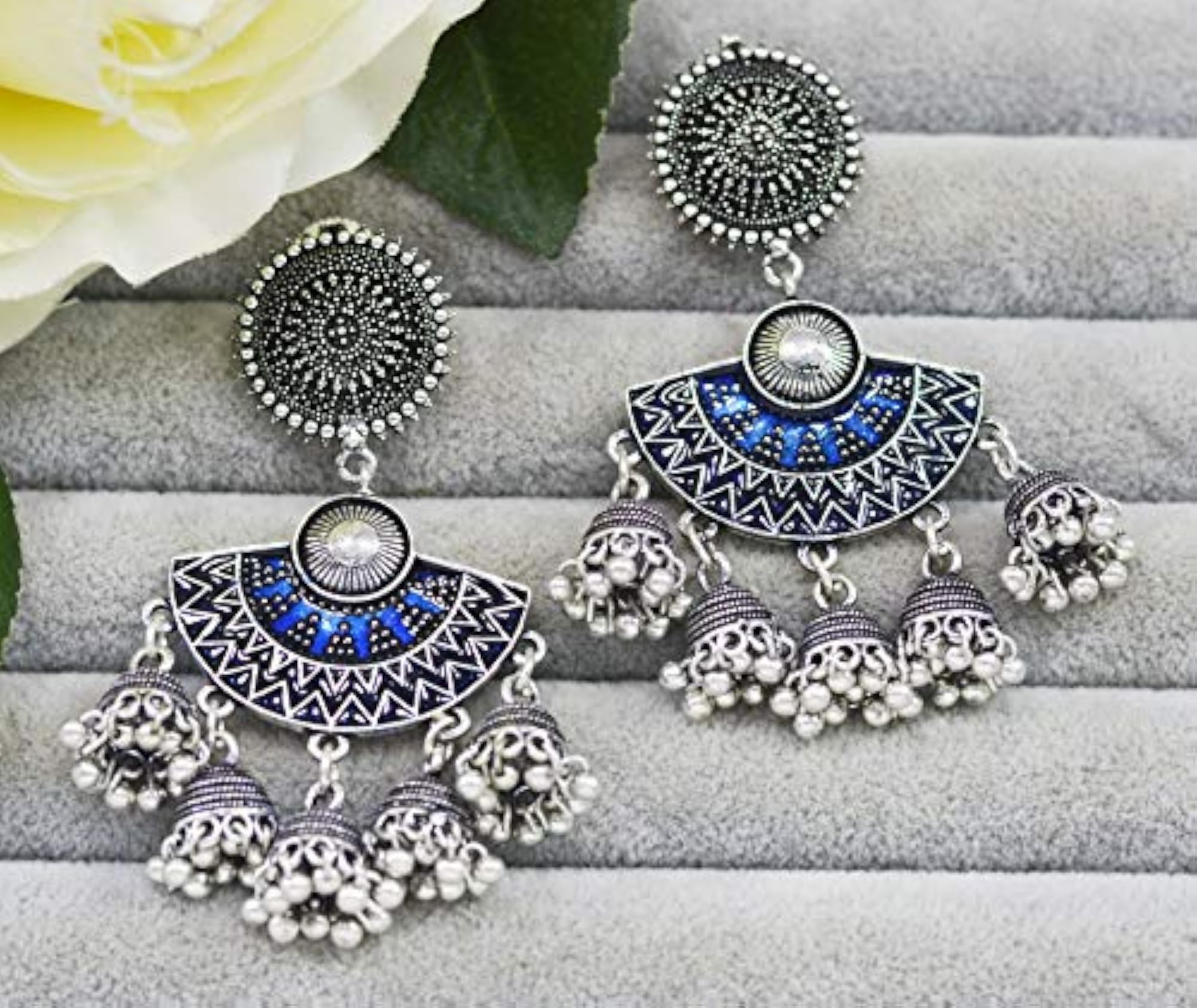 Oxidised Multicolour Dangle Drop Jhumki Earrings, Traditional Design