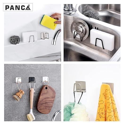 KACHKIT Adhesive Sponge Holder,Kitchen Sink,Stainless Steel Scrubber Hanger Caddy Accessories Storage Rack Stand for Scratch Scrub Dishcloth Dishrag Wool Exfoliate (Pack of 5) Silver. 3