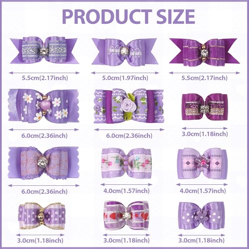 Yxiang 24 x Hundehaarschleifen, niedliche Hundehaarschleifen, Yorkie-Welpen, mit Gummiband, Fellpflegeschleifen, bunt, gepunktet, Hundehaarzubehör für kleine Hunde