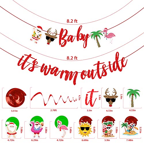 Christmas In July Decorations Party Supplies, Red Glitter Baby Its Warm Outside Banner & 6 Tropical Christmas Theme Hanging Swirls, Hawaii Mele Kalikimaka July Christmas Decorations (No Diy) #TOP1