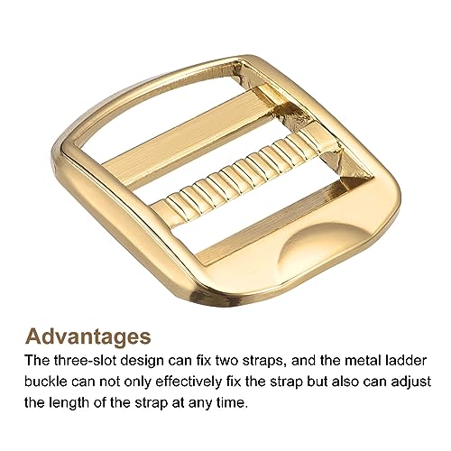 Uxcell Metal Ladder Buckle Slider Tri-Glider Metal Adjustable Buckles, 8pcs 25mm(1") Inner Width for Webbing Backpack Strap Gold Tone - Image 3