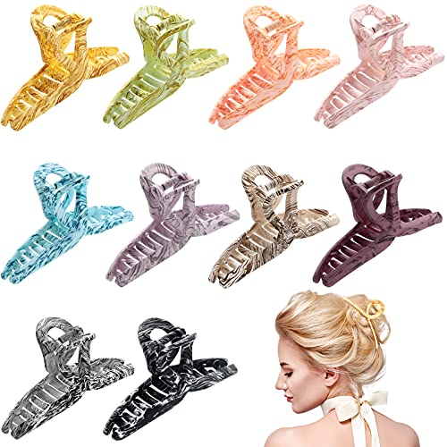 10 Pieces Large Hair Claw Clip Matte Butterfly Hair Jaw Clamp Nonslip Jumbo Big Hair Clips for Thin Hair, Strong Hold Hair Styling Accessories Assorted Colors for Women Girls (Mixed Colors)