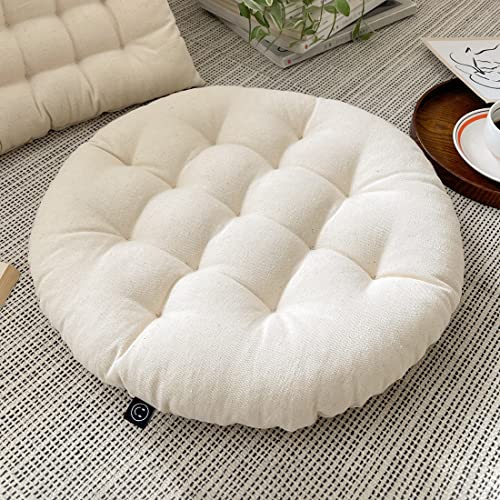Lemfux Recycled Fabric Natural White Seat Cushion For Office Chair/Desk Chair, Soft Thick Sustainable Material Kitchen Chair Cushions, Modern Simple Round Dining Room Chair Cushion, 16X16X2.4 In #TOP3