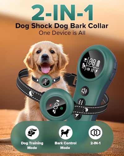 Image of [New 2025] 2-in-1 Dog Shock Collar & Bark Collar - 3300FT Dog Training Collar with Remote, Automatic Anti-Barking, 5 Adjustable Sensitivity Levels, IP67 Waterproof E-Collar for Small Medium Large Dogs