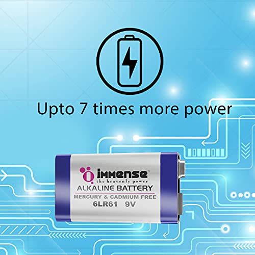 Image of Immense 9V Alkaline Battery for Smoke Alarms, Walkie Talkies, Radios, Multimeters & High-Drain Devices | 6LR61 Non Rechargeable Battery (Pack of 2)