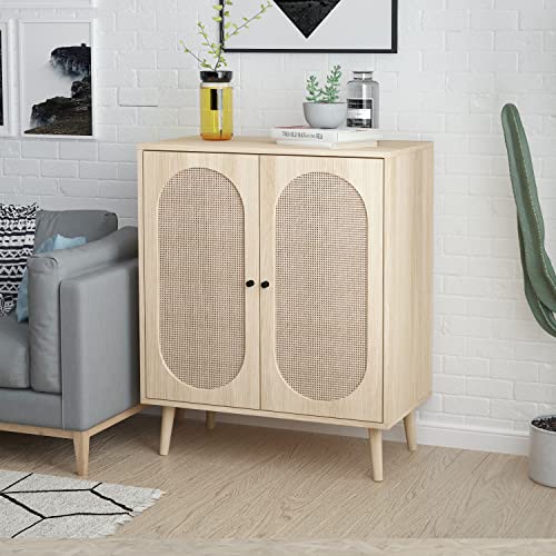 Orrd Sideboard Buffet Cabinet, High Kitchen Storage Cabinet With Rattan Doors And Adjustable Shelves, Accent Home Furniture For Living Room, Bedroom (Natural) #TOP7