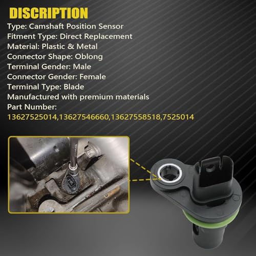 Image of SecosAutoparts 2PCS Camshaft Position Sensor Fit for BMW 328i 335i 528i 535i X3 X5 X6 Z4 2006-2016, Intake Cam Sensor 2-Pack, Replace# 13627546660 13627558518 13627525014, Fits N51 N52 N54 N55 Engine