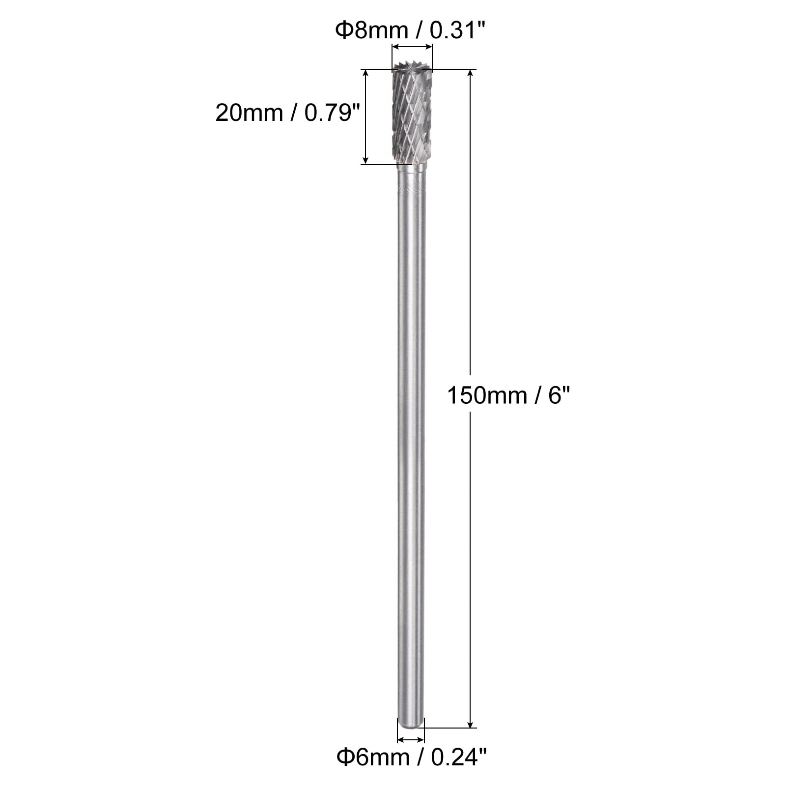 sourcing map Hartmetall Frässtifte 8mm, Länge 150mm Doppeltes Muster Fräser 6mm Runder Griff für Holzschneiden, Bohren, Polieren, Zylinder