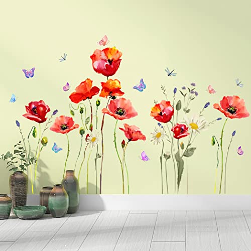 Calcomanías decorativas de flores rojas para pared, 2 hojas miniatura 5