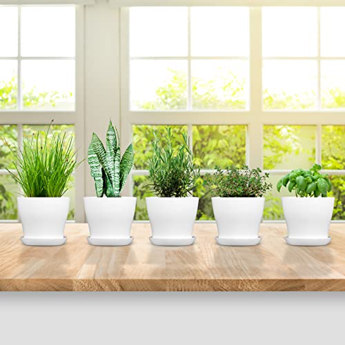 Ruishetop 18 Pack 5.5 Inch Plastic Flower Pot Indoor/Outdoor Decorative Plant Pots With Drainage Holes And Tray For Home Garden Plants Flowers Succulents Cactus (White) #TOP6