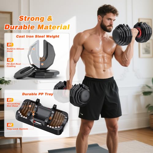 Image of XDDIAS Adjustable Dumbbells Set of 2 for Strength Training, One-Hand Quick Adjust, 25 /55 /80 /90 lbs Options, Anti-Slip Grip Handle, Compact Home Gym Weights for Men Women