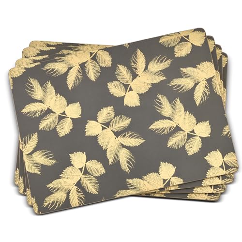 Sara Miller Etched Leaves Dark Grey Placemats