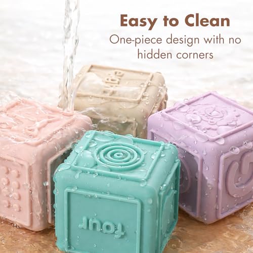 YIVEKO Baby Blocks Stacking for Babies Silicone Soft Building Blocks Teethers Montessori Toys for Babies Education Toys for Toddler Baby 8 PCS-Gentle by YIVEKO - Image 7