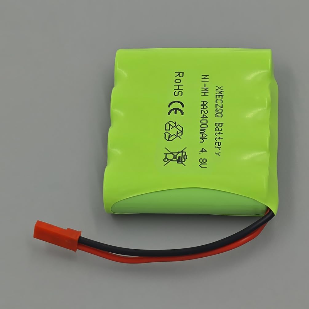 Batteria NiMH 4,8 V 2400 mAh, 2 batterie di riserva RC con spina JST, adatta per giocattoli telecomandati come auto telecomandate, veicoli di ingegneria telecomandati, telecomando